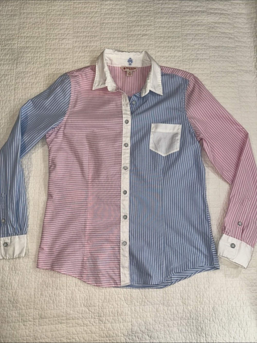 Brooks Brothers Red Fleece Color-block Pinstripe Button Down Shirt Girls XL